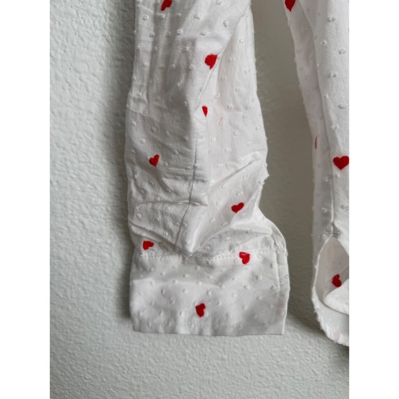 LOFT Womens White Dobby Heart Embroidered Button Down Shirt Size M Red Hearts - Picture 9 of 12